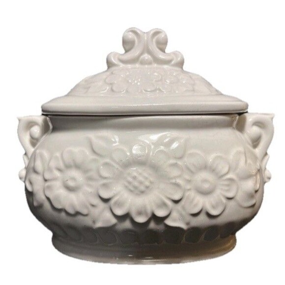 Unknown Other - Vintage Himark White Ceramic Small Daisy Soup Tureen With Lid Made In Japan